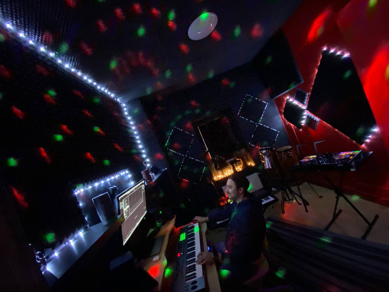Close-up of the DJ controller during a production session